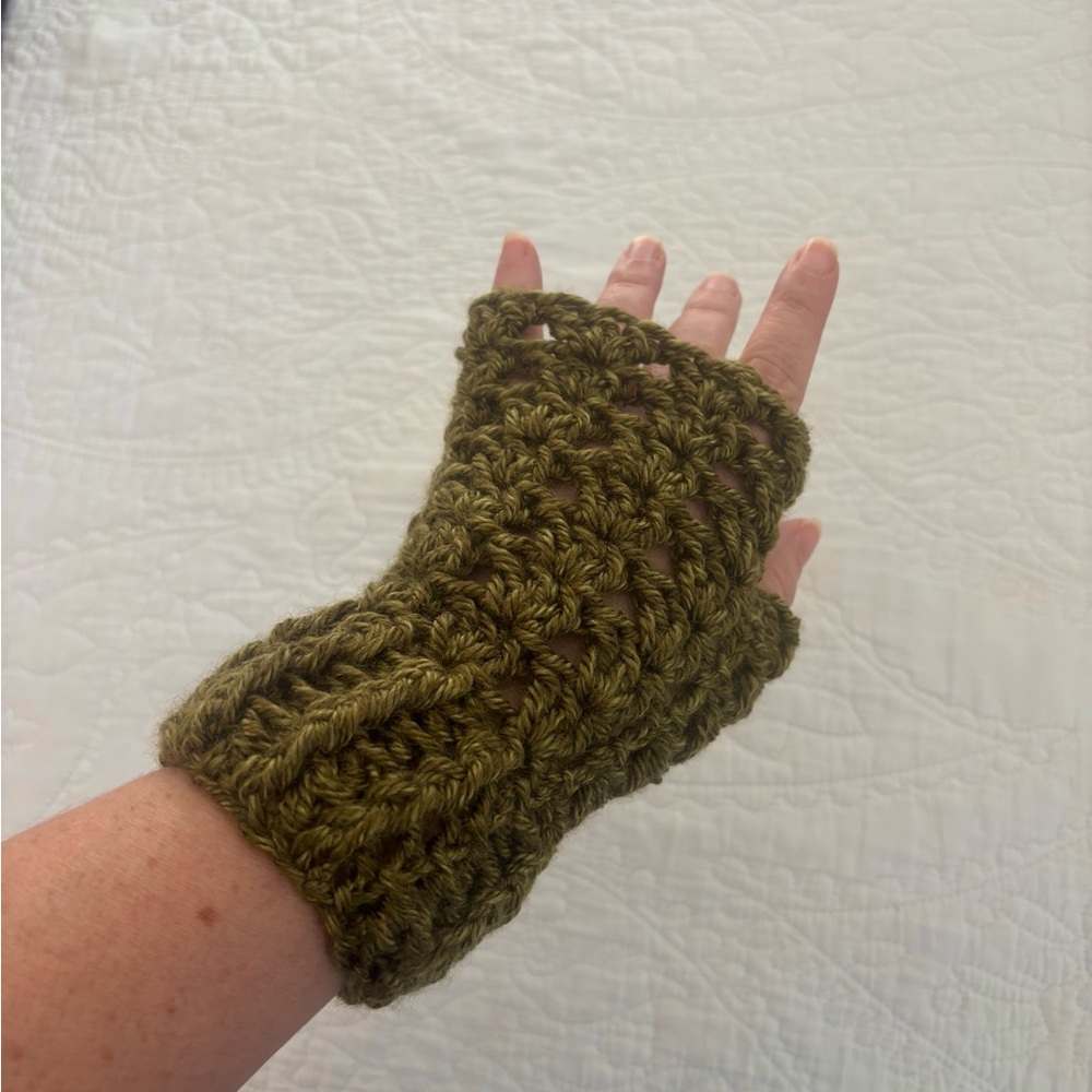 Handcrafted Olive Fingerless Crochet Gloves